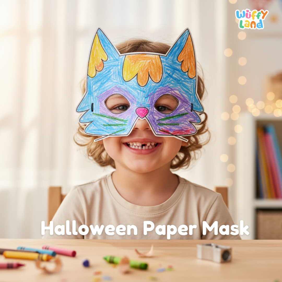 Halloween Black Cat Paper Mask – Printable Craft (Color + B&W)