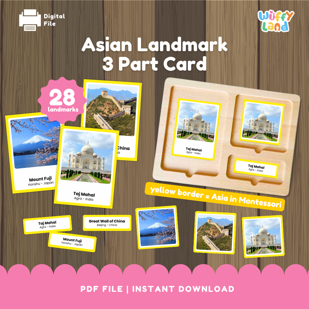 Asian Landmarks 3-Part Cards - Montessori Geography Printable - World Landmarks for Kids