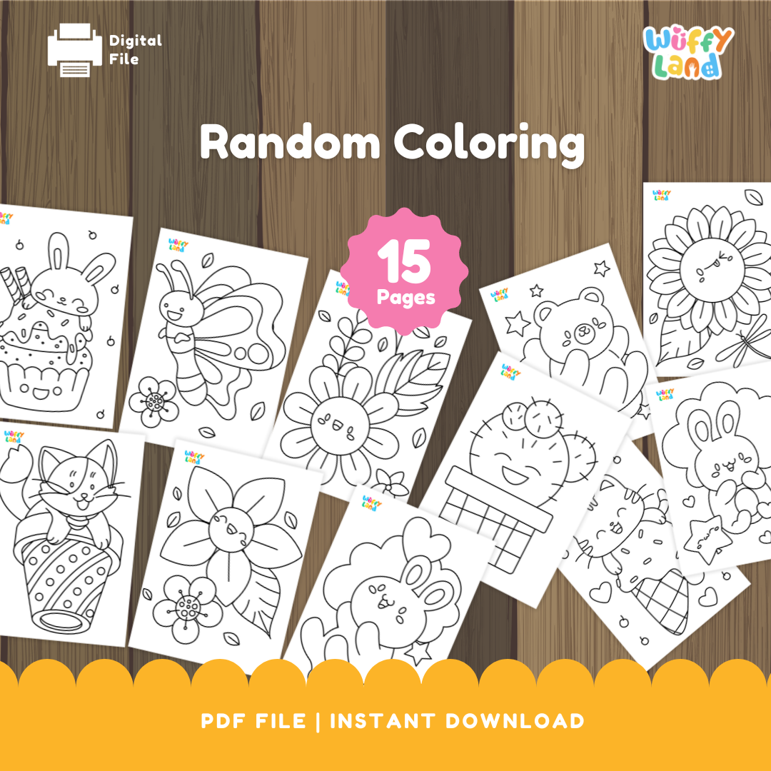 Whimsical Random Coloring Pages for Kids - 15 Page PDF Download