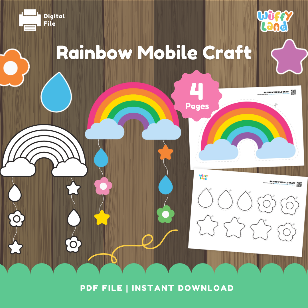 Rainbow Mobile Craft Printable | DIY Kids Room Decor | Star Hanging Mobile for Kids Crafting Fun