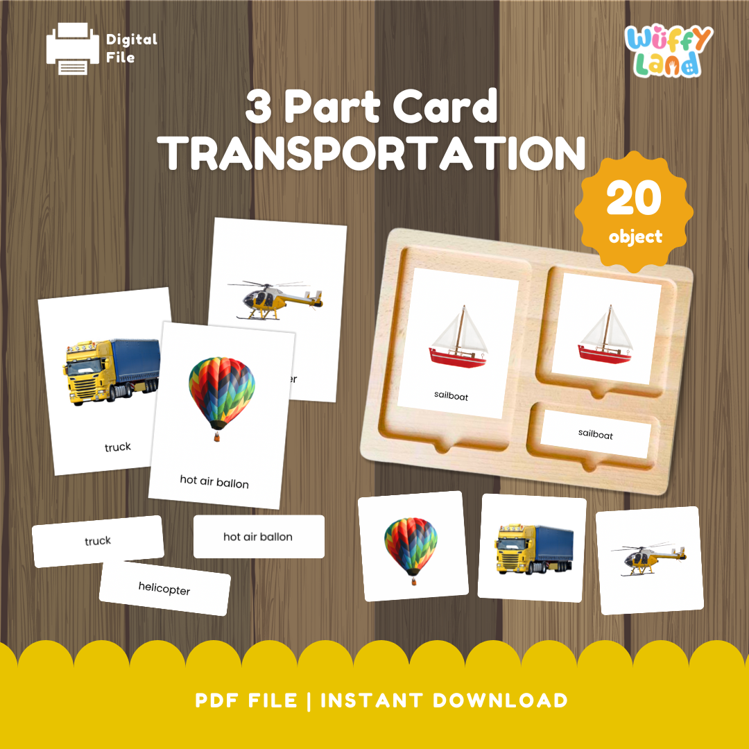 Transportation 3 Part Cards | Montessori Vehicle Vocabulary Cards | Printable Learning Activity