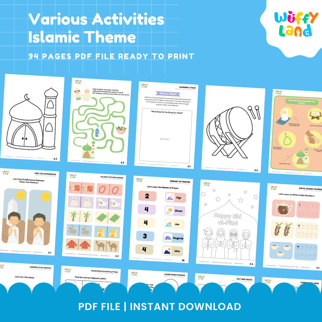 Islamic Theme Activity Pack | 94 Pages Printable Worksheets | Arabic, Tracing, Coloring & More!