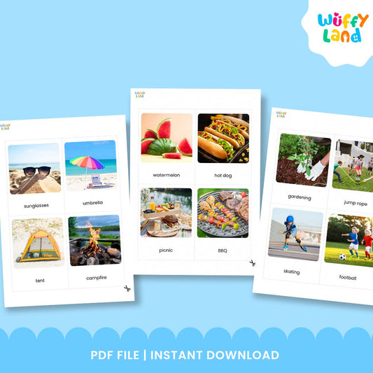 Summer Vocabulary Word Cards with Real Image Speech Therapy ESL Flashcards