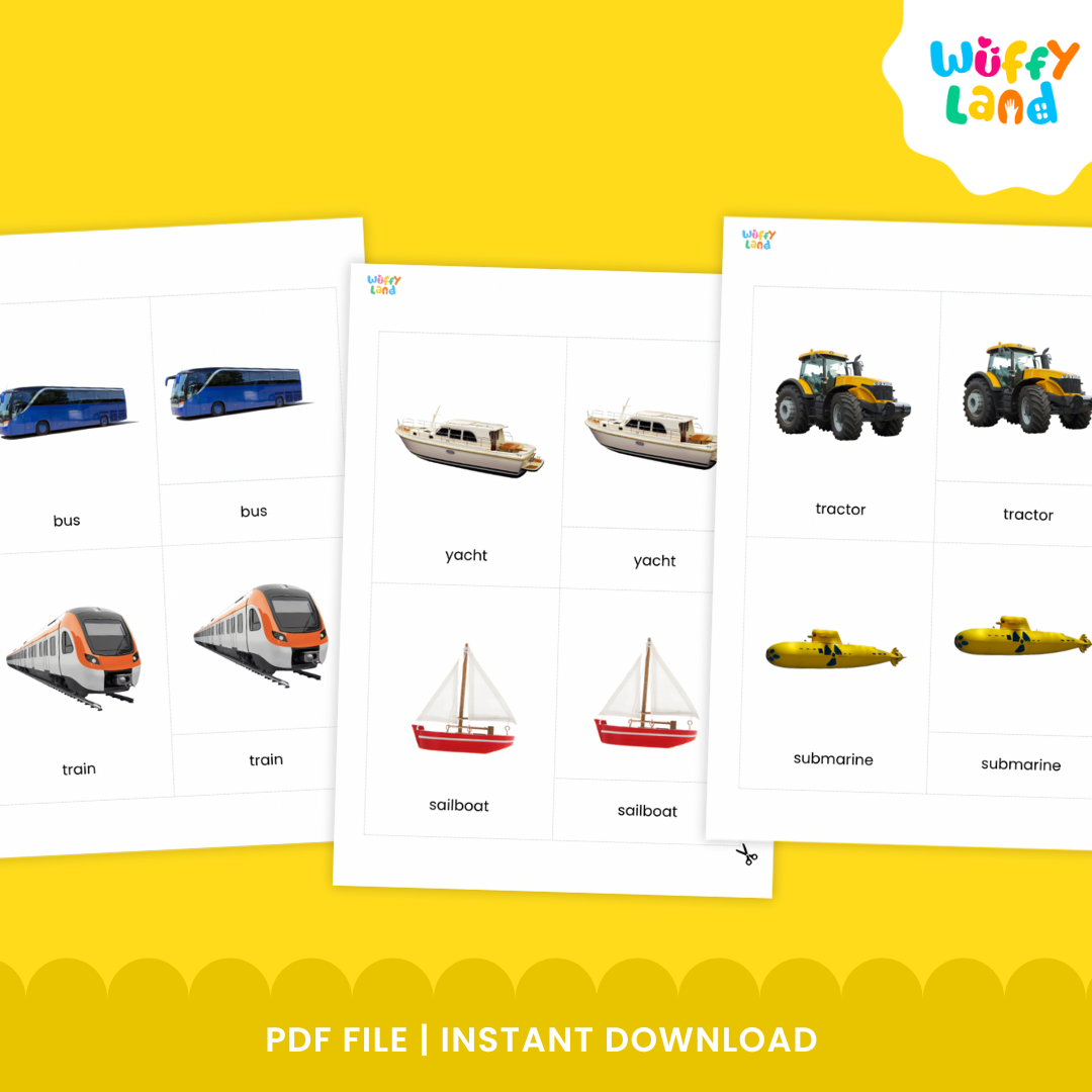 Transportation 3 Part Cards | Montessori Vehicle Vocabulary Cards | Printable Learning Activity
