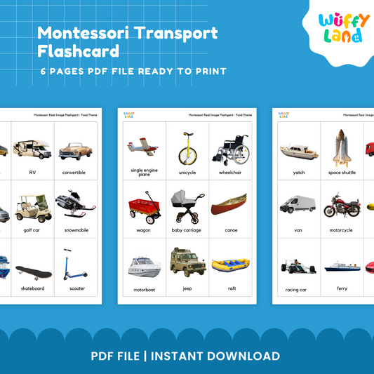 Montessori Transport Flashcards – Real-Life Vehicles