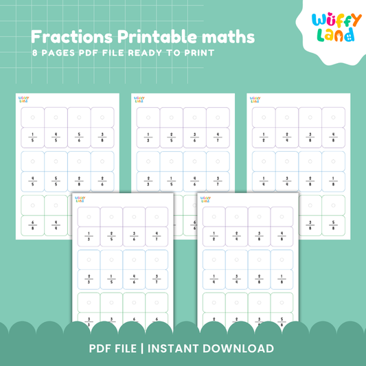 Fractions Printable Worksheets for Kids - Visual Fraction Matching Math Center