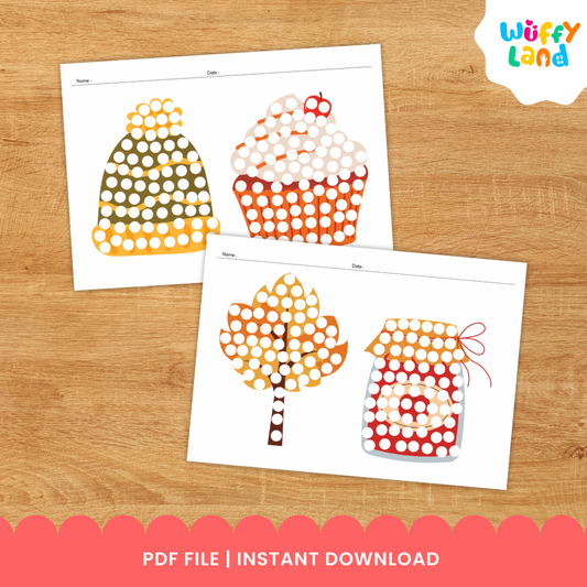 Autumn Dot Painting Worksheets - Fall Fine Motor Crafts for Preschool & Kindergarten