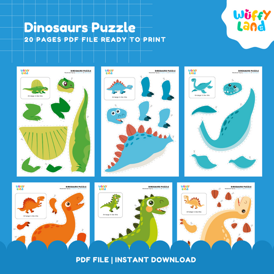 Dinosaur Puzzle – Cut and Match Printable for Kids