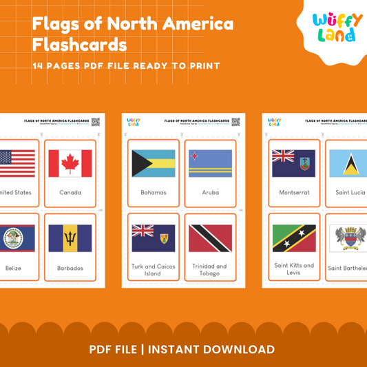 Explore North America: Printable Flags Flashcards for Kids - Educational Montessori Tool
