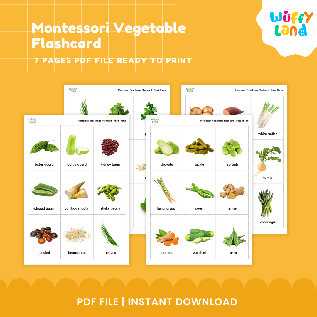 Montessori Vegetable Flashcards – Realistic Cards
