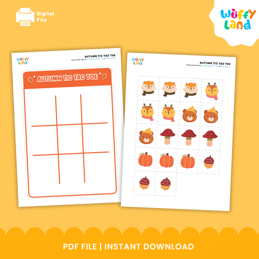 Autumn Tic Tac Toe Game - Fall Printable Activity for Kids - Pumpkin & Leaf Game Board