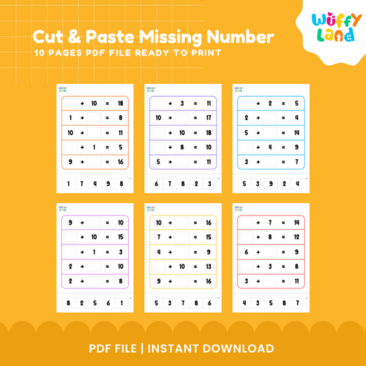 Cut and Paste Missing Number Worksheets - Math Centers - Addition Practice