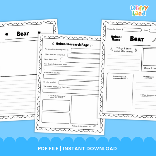 Bear Animal Research Project | Posters, Graphic Organizer & Writing Pages (K–3)