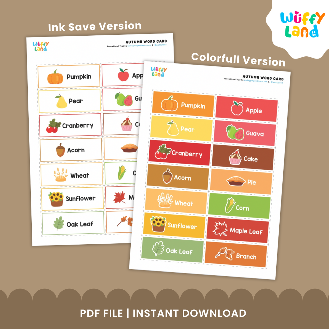 Autumn Word Cards - Fall Vocabulary Flashcards for Kids - Printable Literacy Center