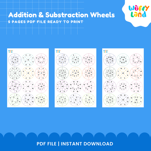 Addition & Subtraction Wheels Worksheets - Cut & Paste Math Centers for Kids