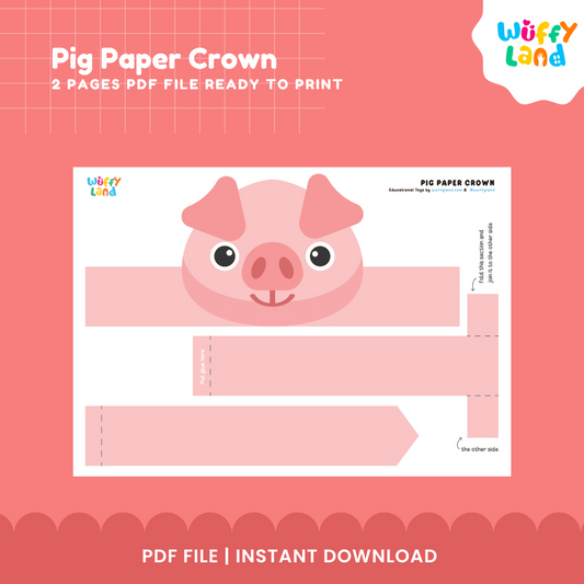 Pig Paper Crown Craft - Farm Animal Headband Hat Printable - Fun Preschool Activity