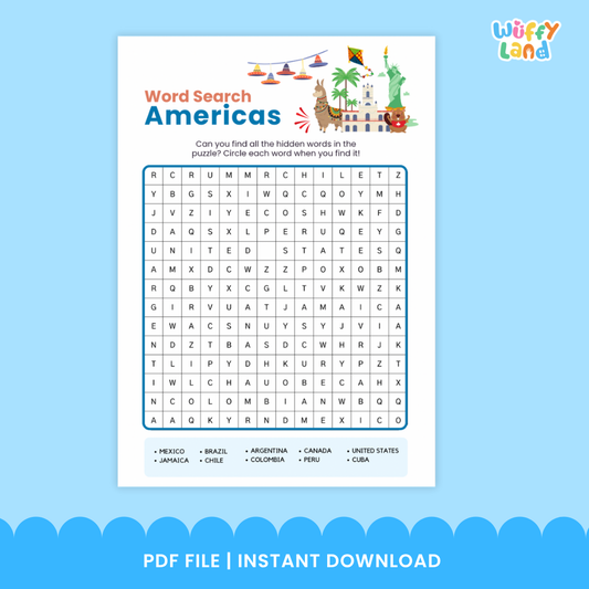 America Country Word Search | Printable Puzzle Activity with Answer Key