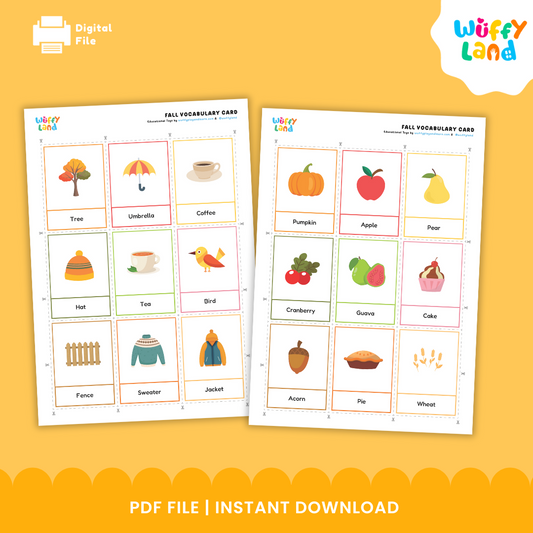 Fall Vocabulary Flash Cards with Pictures for Writing Center