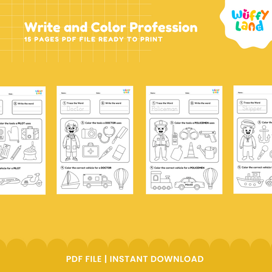Professions Coloring & Writing – 15 Printable Pages