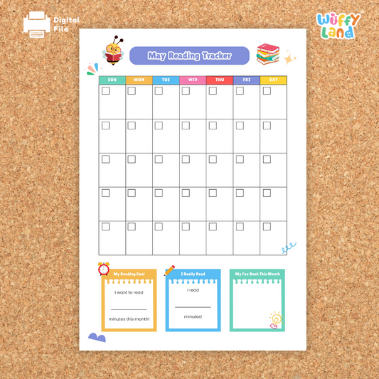 Monthly Reading Tracker - Printable Minutes Read Homework or Class Tracker