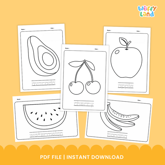 Fruit Color and Trace Worksheets – Coloring Sheets