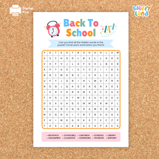 Back To School Word Search For Kids - First Day of School Activities