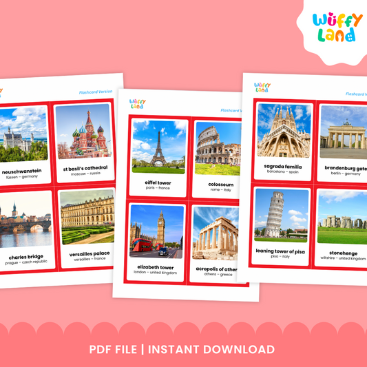 Europe Landmarks 3 Part Cards - Montessori Geography Printable