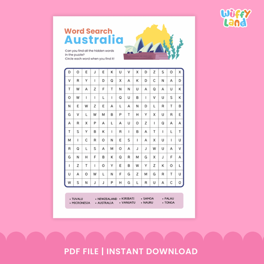 AUSTRALIA & OCEANIA Word Search Puzzle Worksheet - Australia Day Activity
