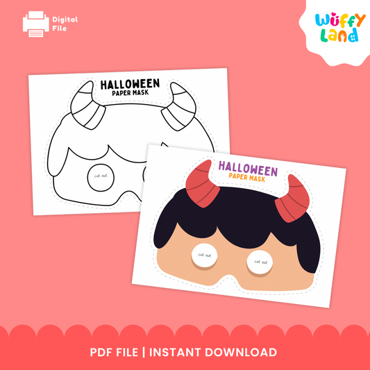 Halloween Little Devil Paper Mask – Printable Craft (Color + B&W)