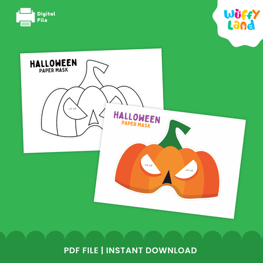 Halloween Pumpkin Paper Mask – Printable Craft (Color + B&W)