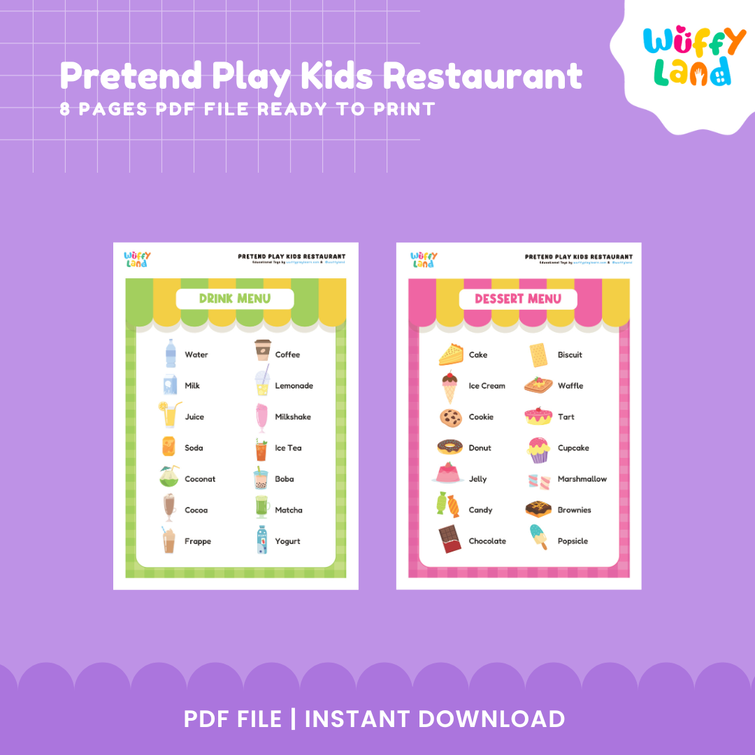 Restoran Anak-Anak Berpura-pura Bermain Cetak - Menu Permainan Dramatis, Formulir Uang & Pesanan