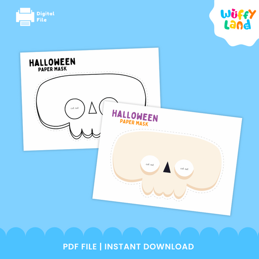 Halloween Skull Paper Mask – Printable Craft (Color + B&W)