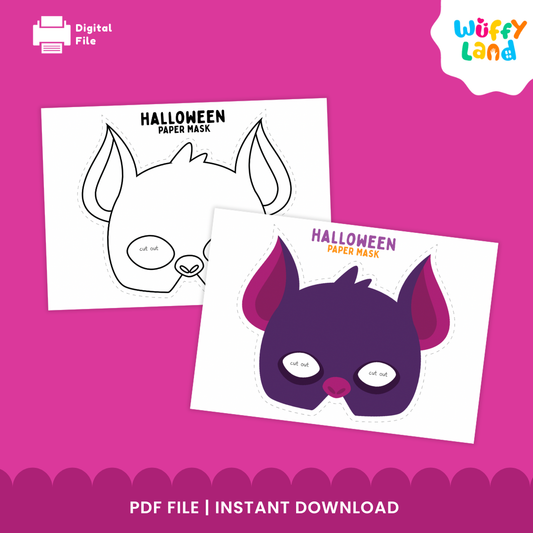 Halloween Bat Paper Mask Printable (Color + B&W) | PDF Costume Craft for Kids
