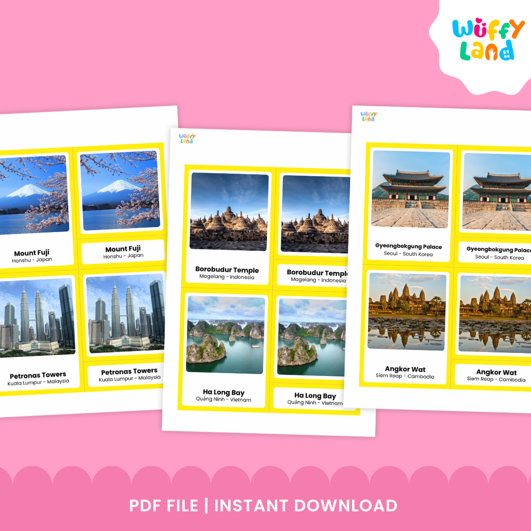 Asian Landmarks 3-Part Cards - Montessori Geography Printable - World Landmarks for Kids