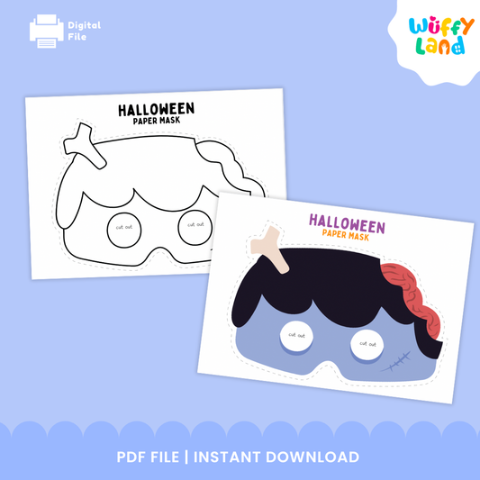 Halloween Zombie Paper Mask – Printable Craft (Color + B&W)