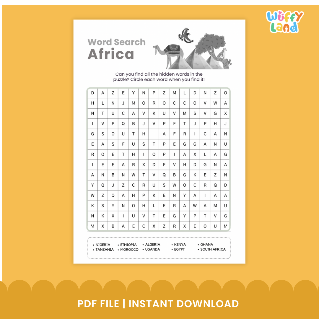 Africa Country Word Search Printable Geography Puzzle
