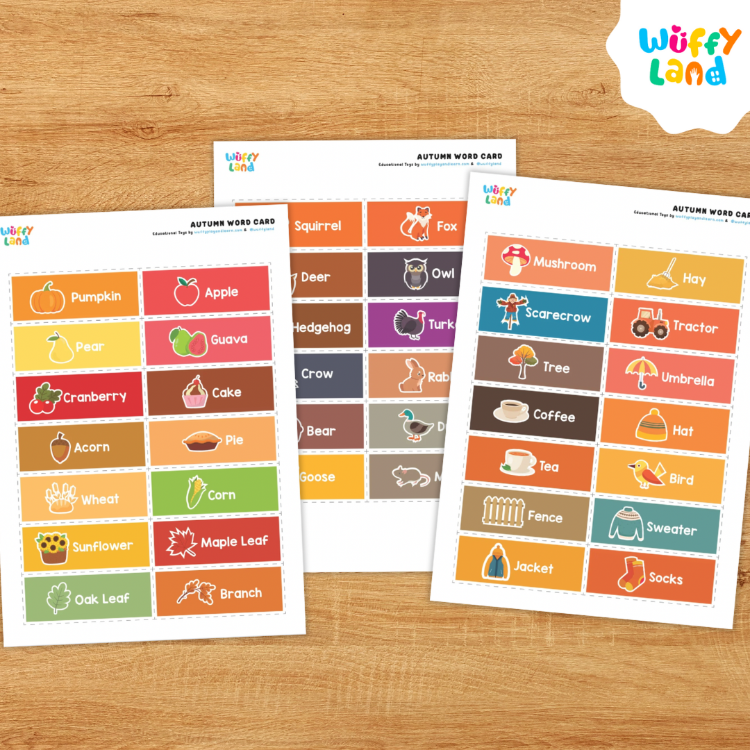 Autumn Word Cards - Fall Vocabulary Flashcards for Kids - Printable Literacy Center