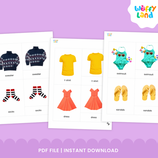 Clothes Vocabulary Montessori Inspired 3 Part Card with Real Images