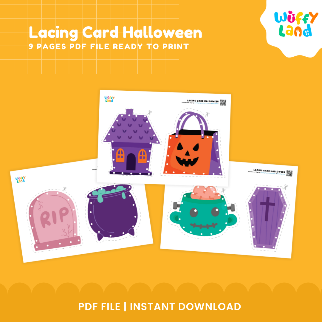 Halloween Lacing Card Craft | Printable Kids Activity | DIY Halloween Decorations | Fun Educational PDF Download