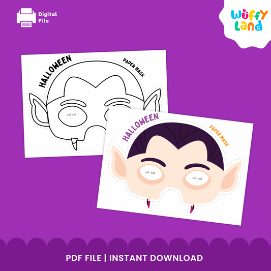 Halloween Vampire Paper Mask – Printable Craft (Color + B&W)