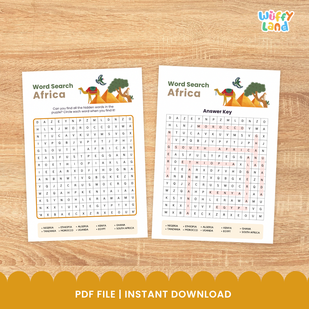 Africa Country Word Search Printable Geography Puzzle