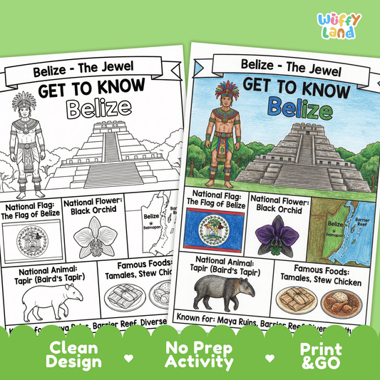 Belize Country Study Geography Coloring Page Worksheet Activity Poster