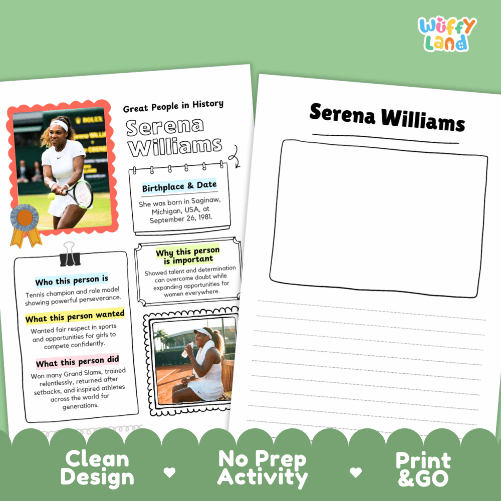 Serena Williams Famous People Research Page Worksheets and Biography Activity