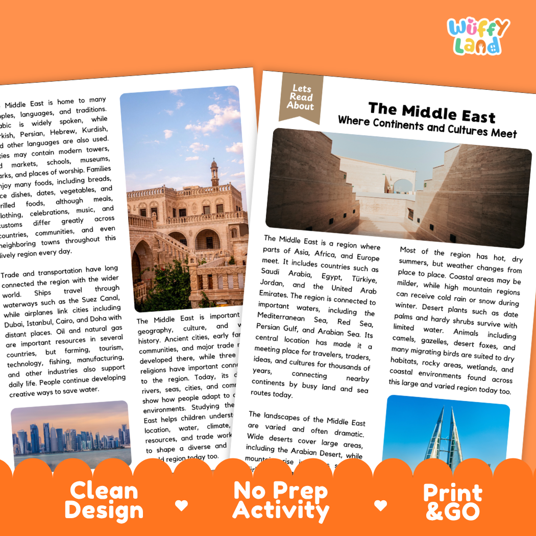 The Middle East Reading Comprehension Passage and Questions Activity Pack