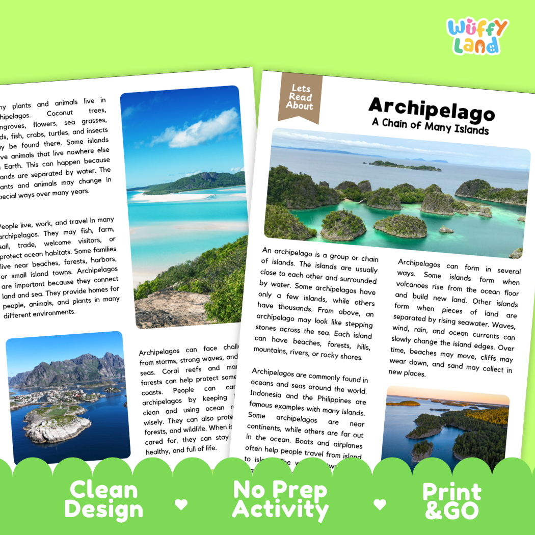 Archipelago Reading Comprehension Passage and Questions Activity Pack