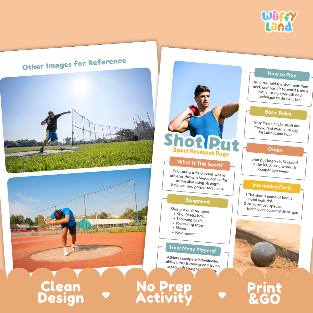 Shot Put Sport Research Project Worksheets and Fact Sheet Activity