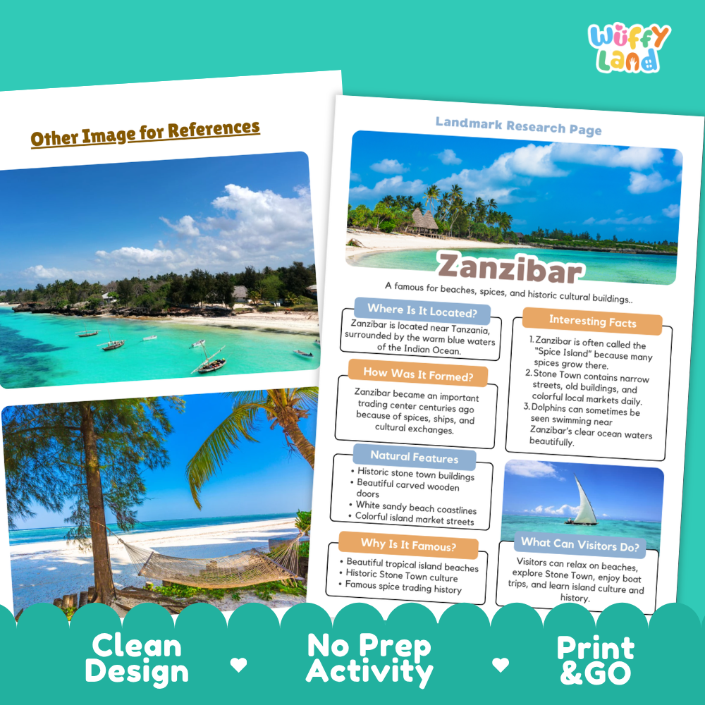 Zanzibar Landmark Research Page Worksheets and Fact Sheet