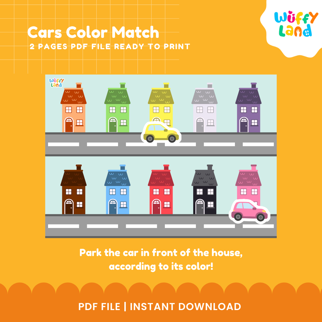 Car Color Matching Activity - Fun Printable for Kids - Color Recognition Game