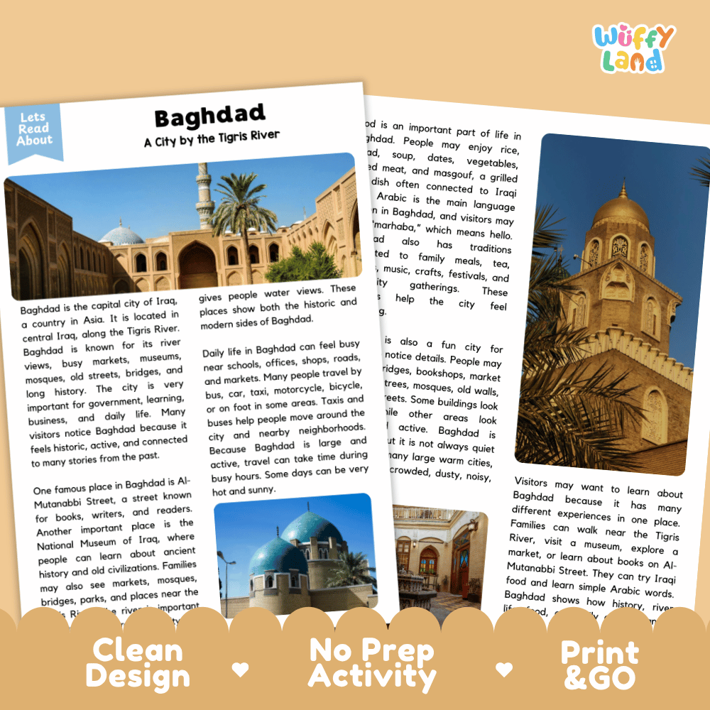 Baghdad Landmark Reading Passage and Comprehension Worksheet