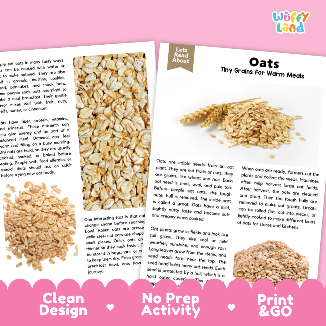 Oats Reading Passage and Comprehension Questions Worksheets with Answer Key